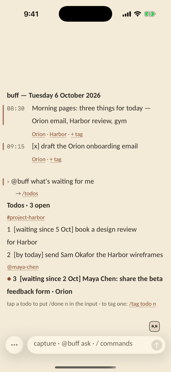 Asking buff what's waiting, in the beige theme