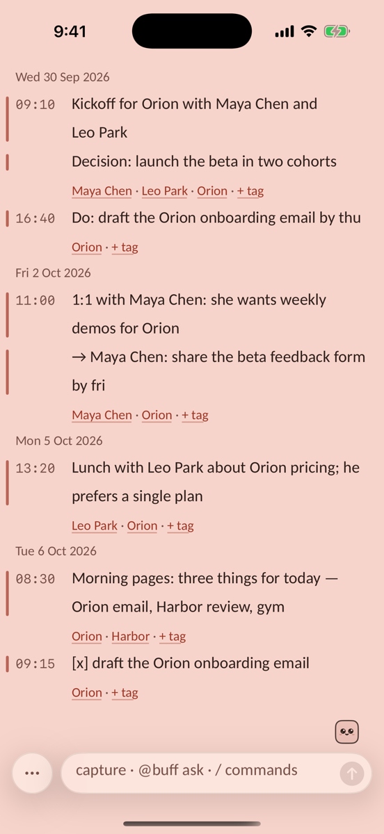 Everything about one project, by date, in the salmon theme